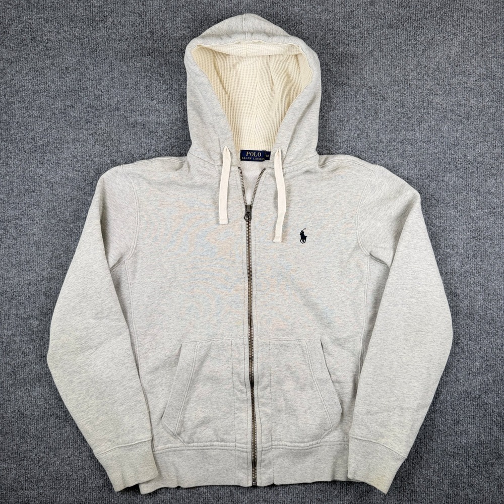 Polo Ralph Lauren Hoodie Mens M Gray Thermal Lined Full Zip Fleece Sweatshirt